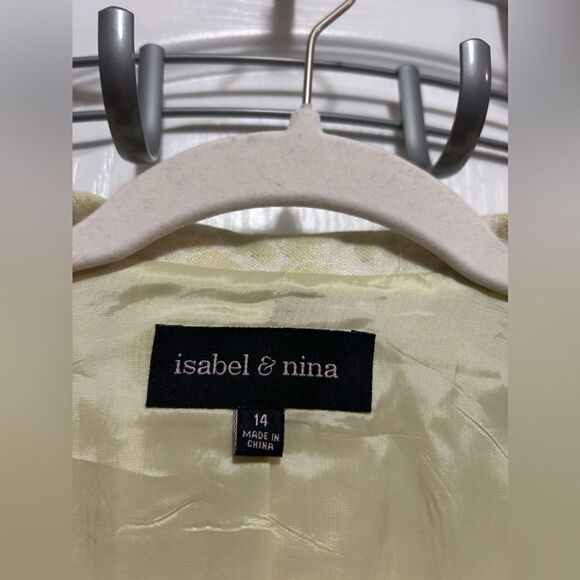 Isabel & Nina lime Green & Ivory Brocade Jacket floral blazer Womens 14 preppy - Picture 3 of 16